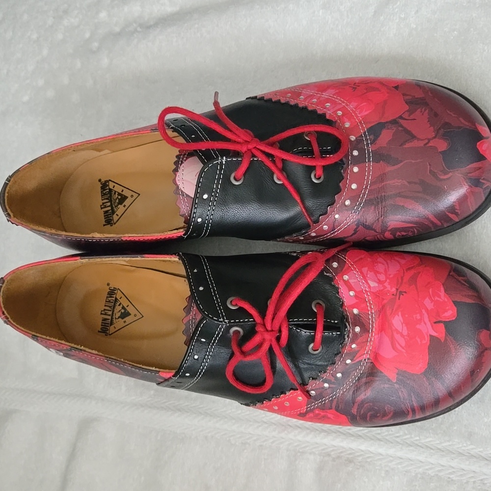 John Fluevog Women's Black and Red Floral Shoes